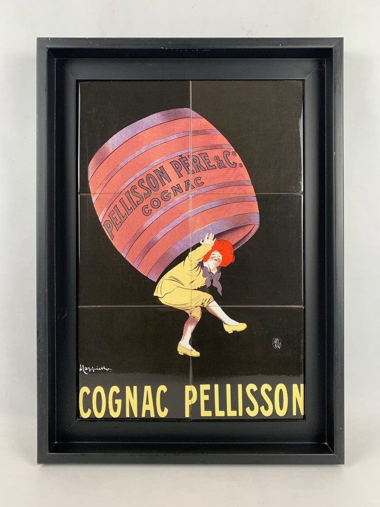 Vintage 1920’s Leonetto Cappiello Cognac Pellisson Framed Ceramic Tile Art