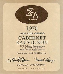 ZD Cabernet Sauvignon San Luis Obispo Sonoma CA 1970s 1975 Vtg Wine Label