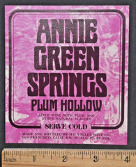 Annie Green Springs Plum Hollow Wine Label San Francisco California Unused