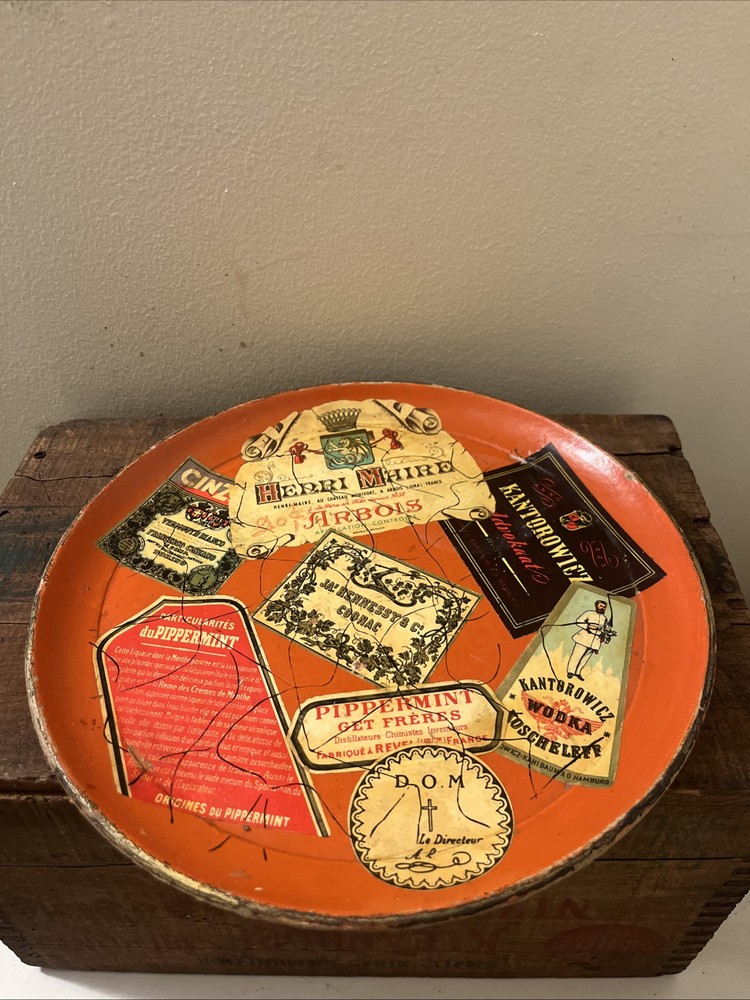 Vintage Wine Labels On A West Germany Tray 1953 Hochheimer Randersaderer