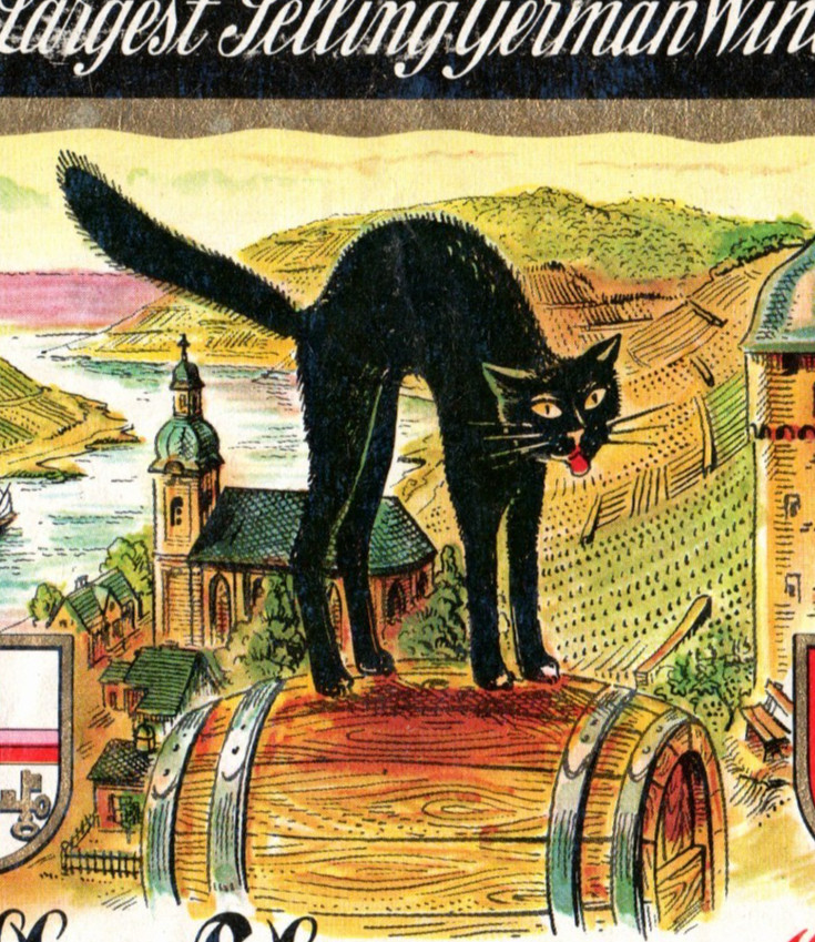 1970s-80s Zeller Schwarze Katz German Wine Bottle Label Black Cat