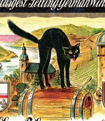 1970s-80s Zeller Schwarze Katz German Wine Bottle Label Black Cat