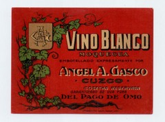PERU MOQUEGUA VINO BLANCO WINE OLD UNUSED LABEL ca. 1900