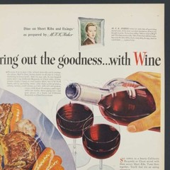 1945 California Red Wine Burgundy Claret Dinner Food photo art decor print ad