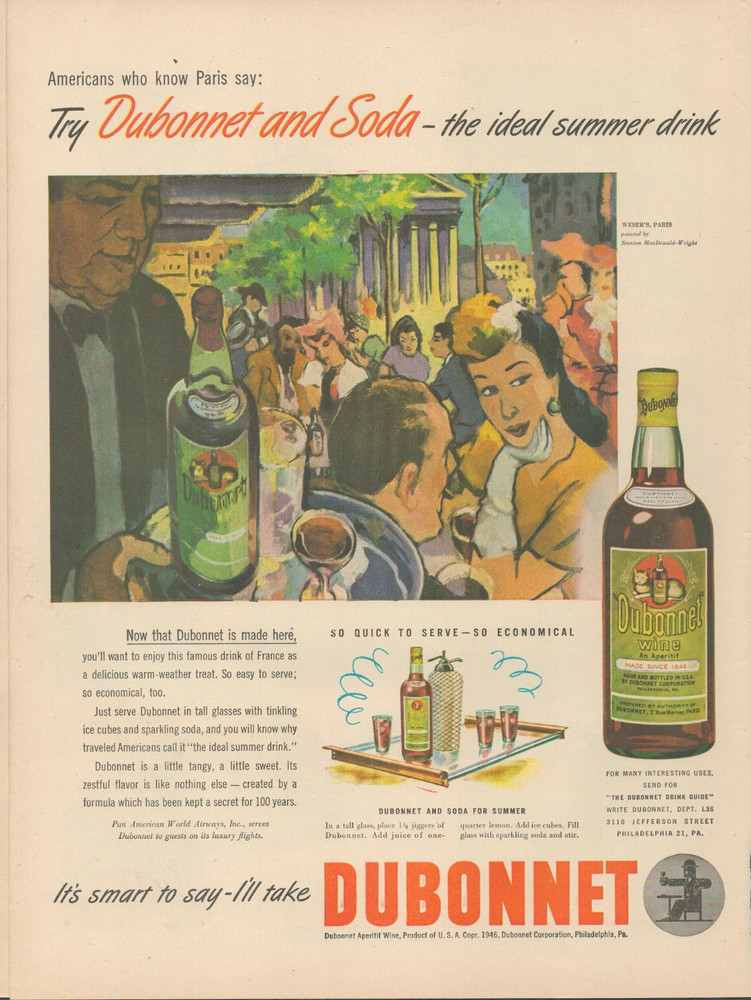 1946 Aperitif Wine Try Dubonnet and Soda The Ideal Summer Drink Print Ad