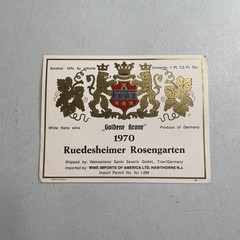 Vintage Wine Bottle Label — 1970 Ruedesheimer Rosengarten Goldene Krone Germany