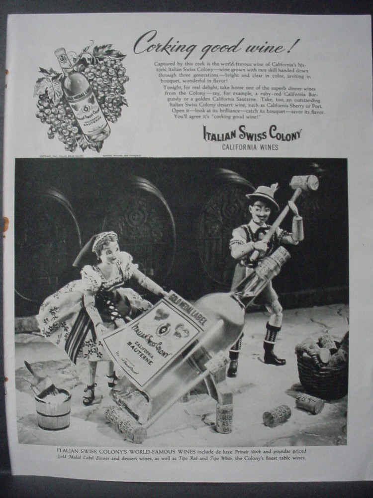 1947 Italian Swiss Colony California Wines Lady Doll Vintage Print Ad 12705