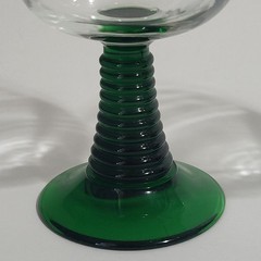 Set 2 Schmitt Sohne Wine Cordial Glasses Goblets Green Ribbed Stem W. Germany