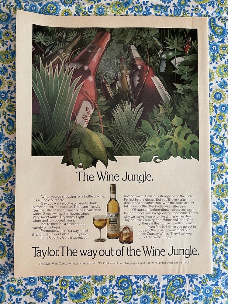Vintage 1976 Taylor Wine Print Ad “The Way Out Of The Wine Jungle” Ad Only