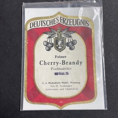 Vintage 1920s Deutsches Erzeugnis Cherry Brandy UNUSED Paper Label Hamburg Q1944