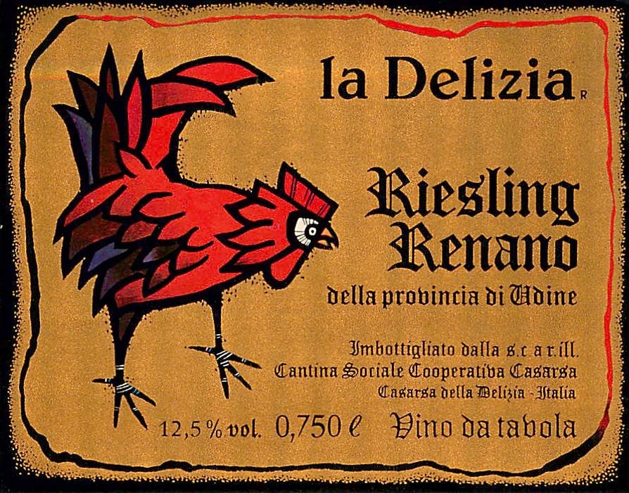 la Delizia Riesling Renano Casarsa della Belizzia Italy 1970s 1980s Wine Label