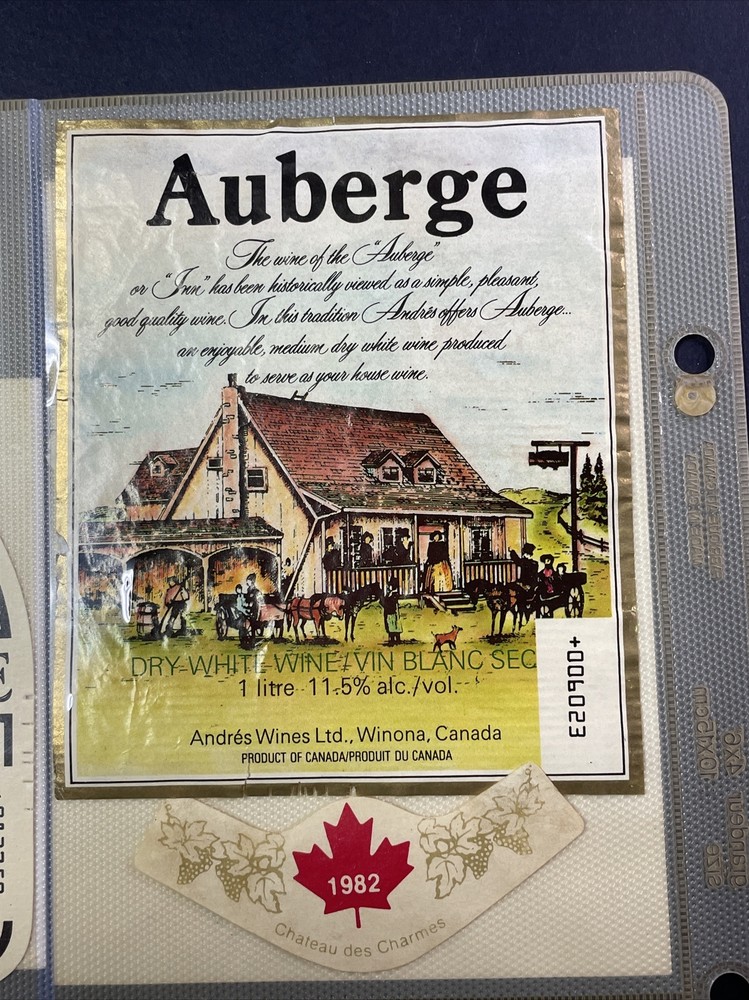 Vintage 1982 Brights Winery Auberge Dry White Wine UNUSED Paper Label Q163