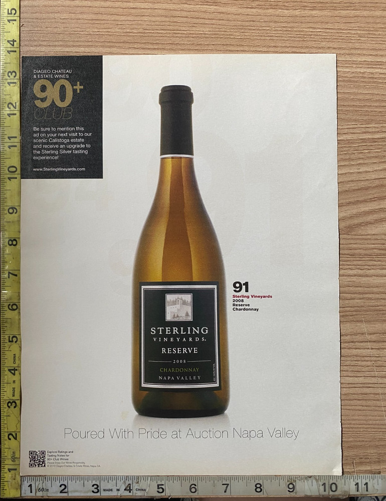 Sterling Vineyards Reserve Napa Chardonnay 2008 Magazine Print Advertisement