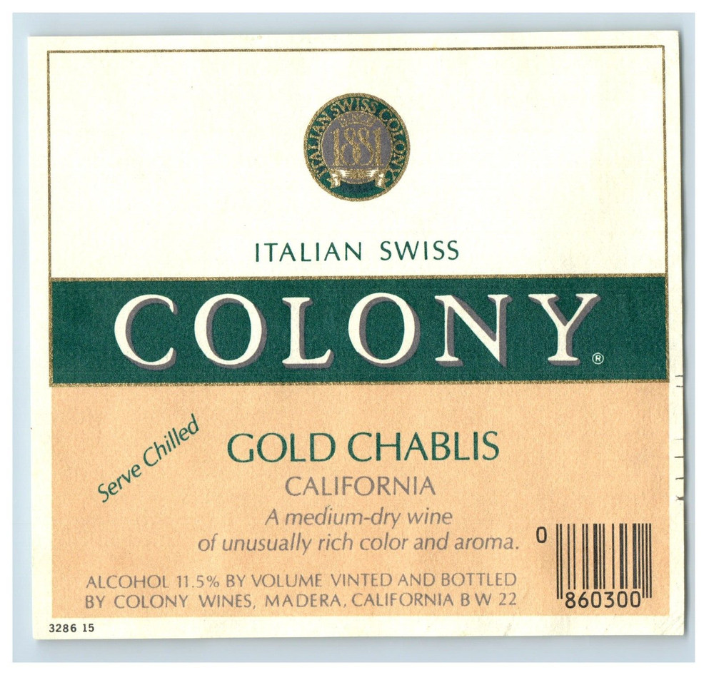 Vintage Colony California Classic Gold Chablis Paper Bottle Label Original S82E