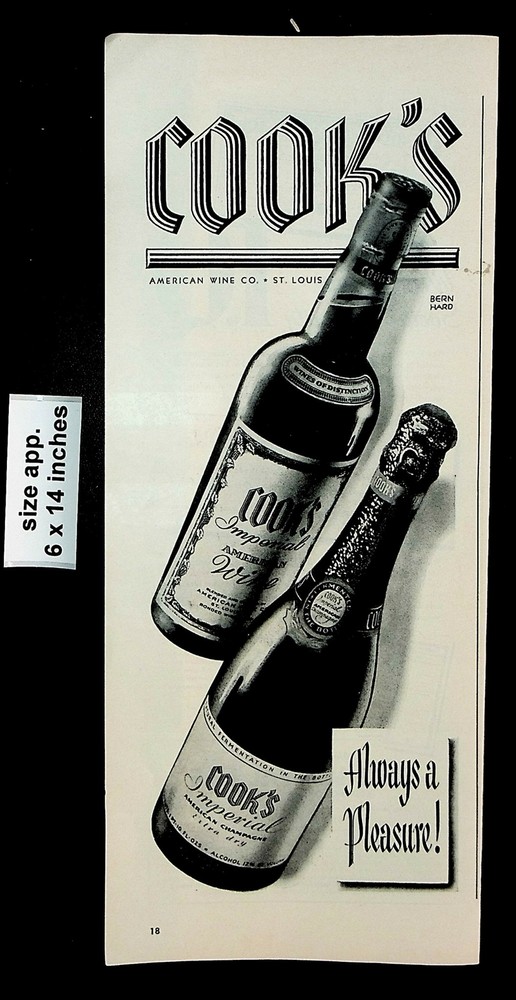1943 Cook&rsquo;s Imperial American Champagne Pleasure Vintage Print Ad 25139