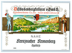 1960&rsquo;s-80&rsquo;s Difibodenbergtellerei Kreugnacher Kronenberg German Wine Label S72E