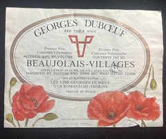 VINTAGE FRENCH WINE LABEL Georges Duboeuf BEAUJOLAIS FRANCE RED FLOWERS Slocum