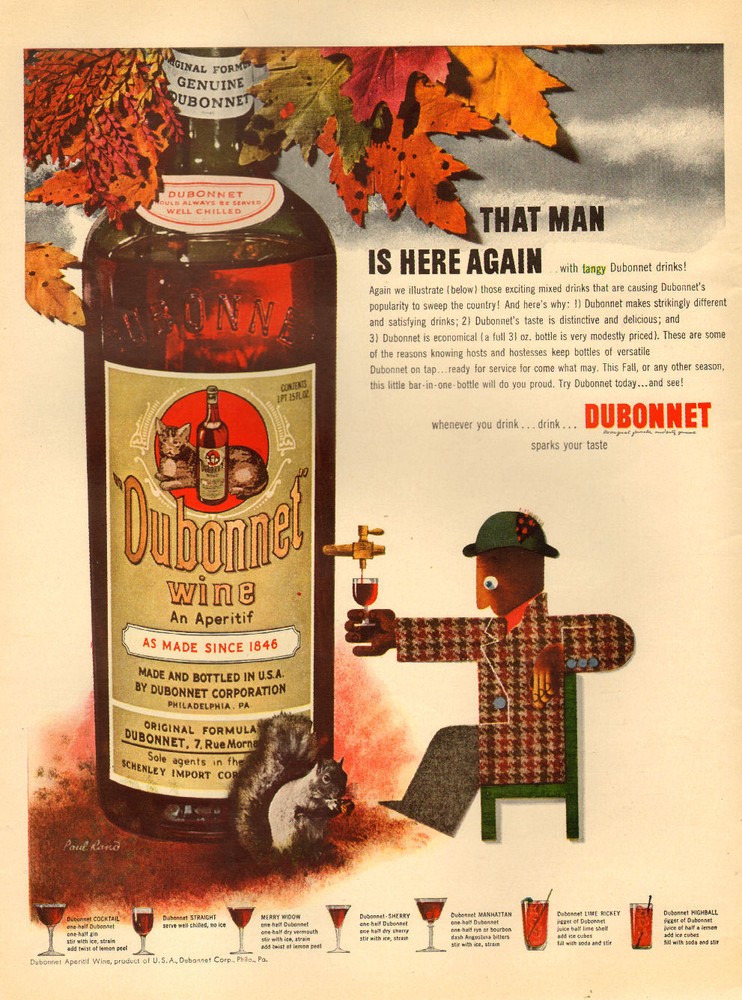 1942 WW2 era beverage AD DUBONNET Wine Aperitif Nice Art by Paul Rand 042517