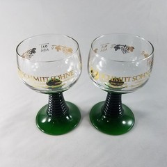 SCHMITT SOHNE Wine Glasses (x2) – Green Ribbed Stem Cordial Vintage W. Germany