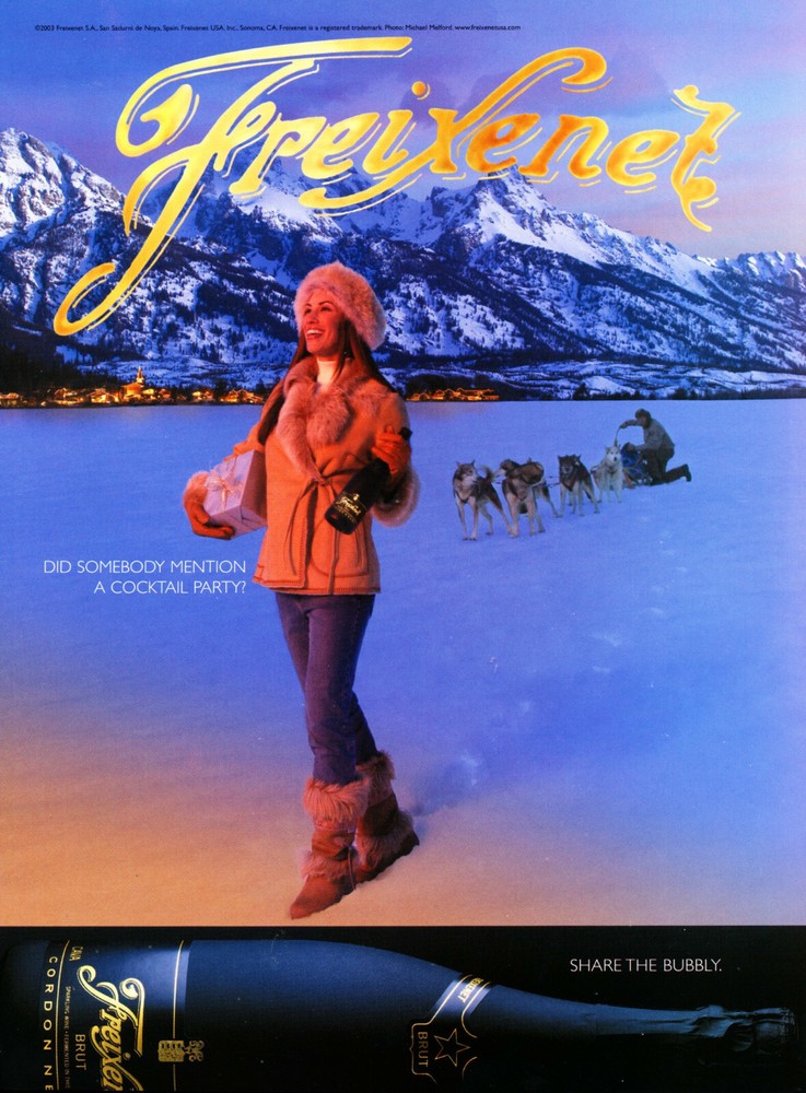 FREIXENET CHAMPAGNE AD #33 RARE 2003 OOP WINTER SCENE 2 SIDED