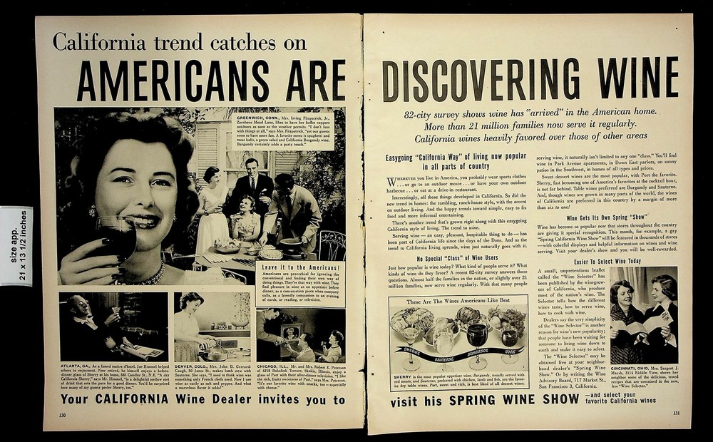 1953 Americans Discovering California Wine Vintage Print Ad 21679