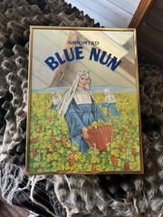 Vintage Blue Nun German Wine Advertisement Bar Mirror Sign Framed 16.5&Prime; x 12.5&Prime;