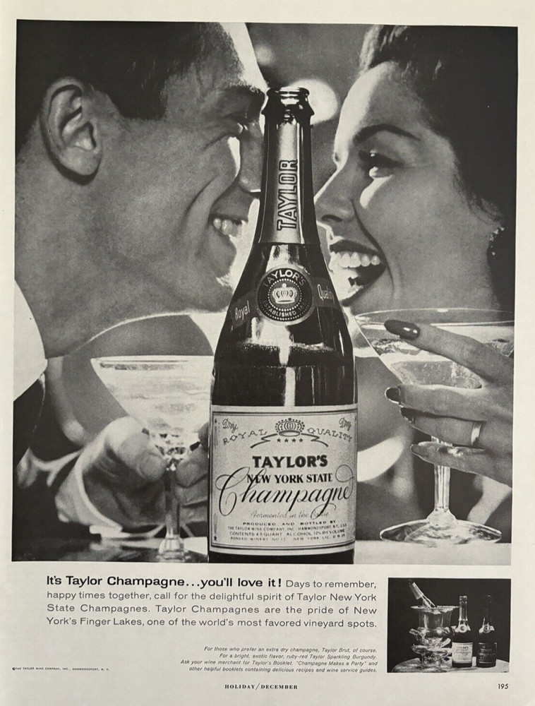 1959 Taylors Champagne New York State Finger Lakes Royal Quality VTG Print Ad