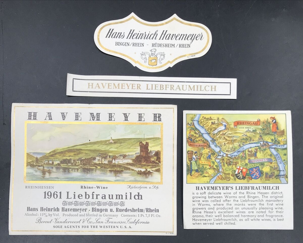 4 Diff VTG 1961 Havemeyer Liebfraumilch Rhine Wine Label Rheinhessen Germany