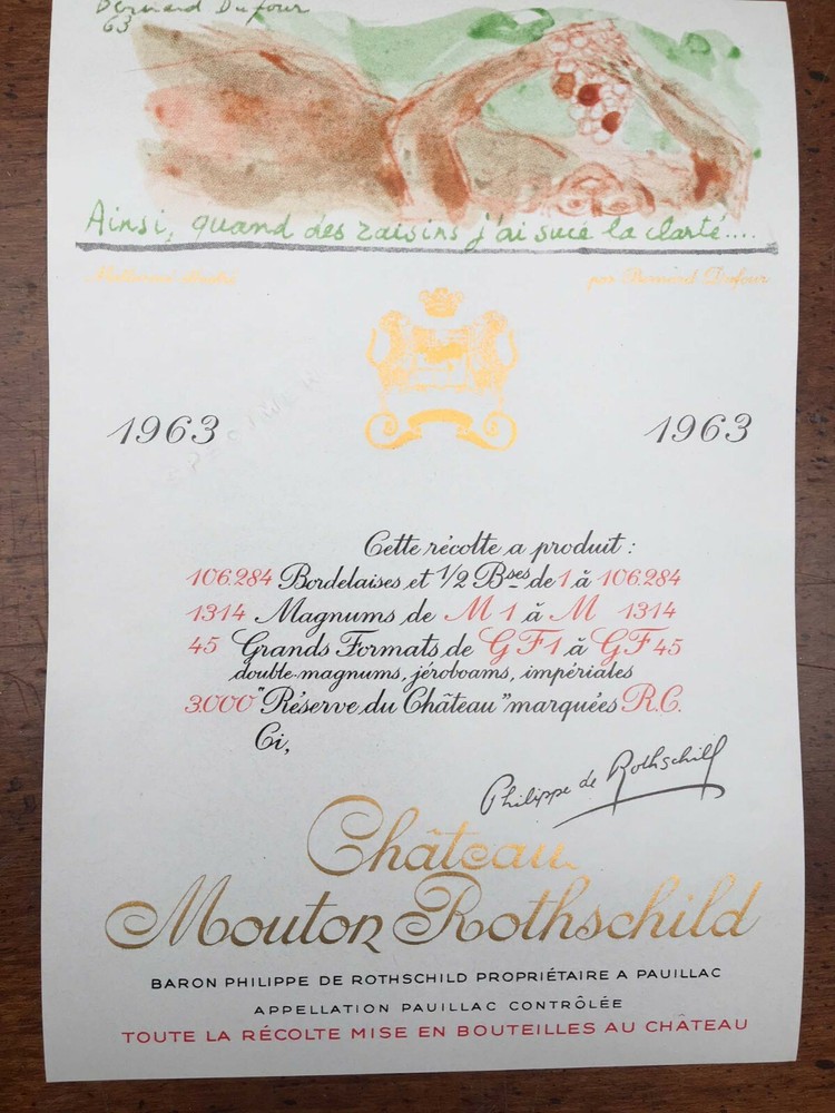 The 1963 Chateau Mouton Rothschild (Specimen) – Label By: Bernard Dufour