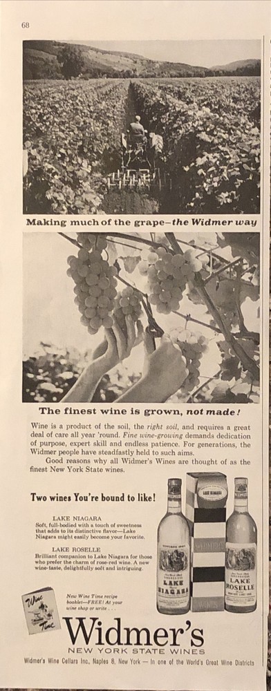 1961 Widmers New York State Wines VTG 1960s 60s PRINT AD Lake Niagara & Roselle