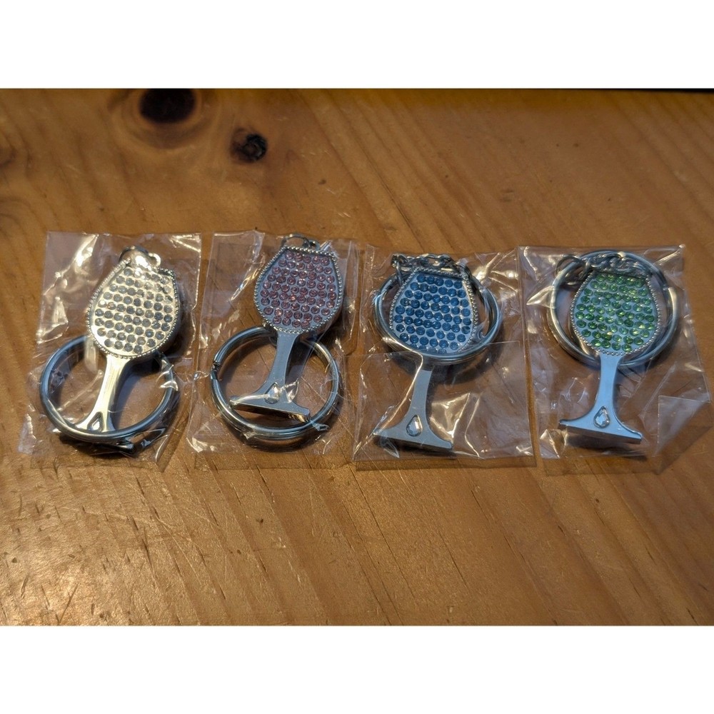 4 Piece Wine Glass Crystal Keychain Set BLUE PINK GREEN CLEAR 14.95 MSRP EACH