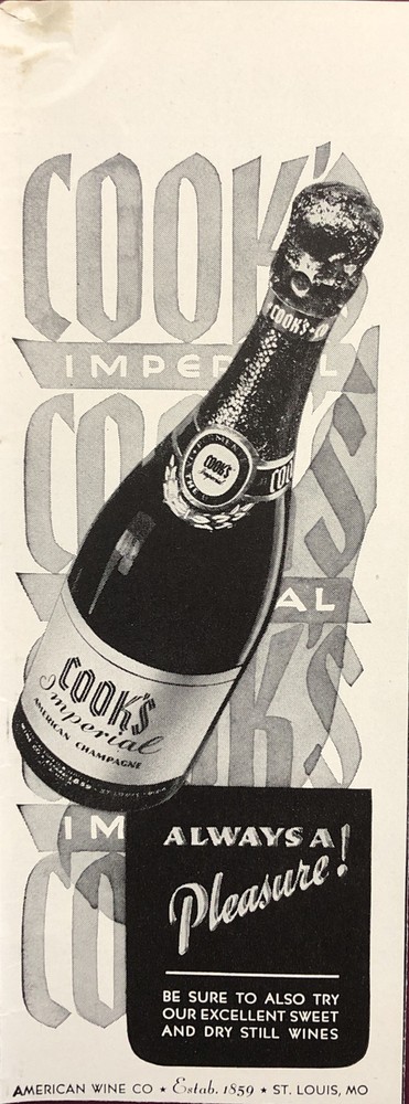 PRINT AD 1940s Cooks Imperial Champagne American Wine Co Always A Pleasure 2.5×7