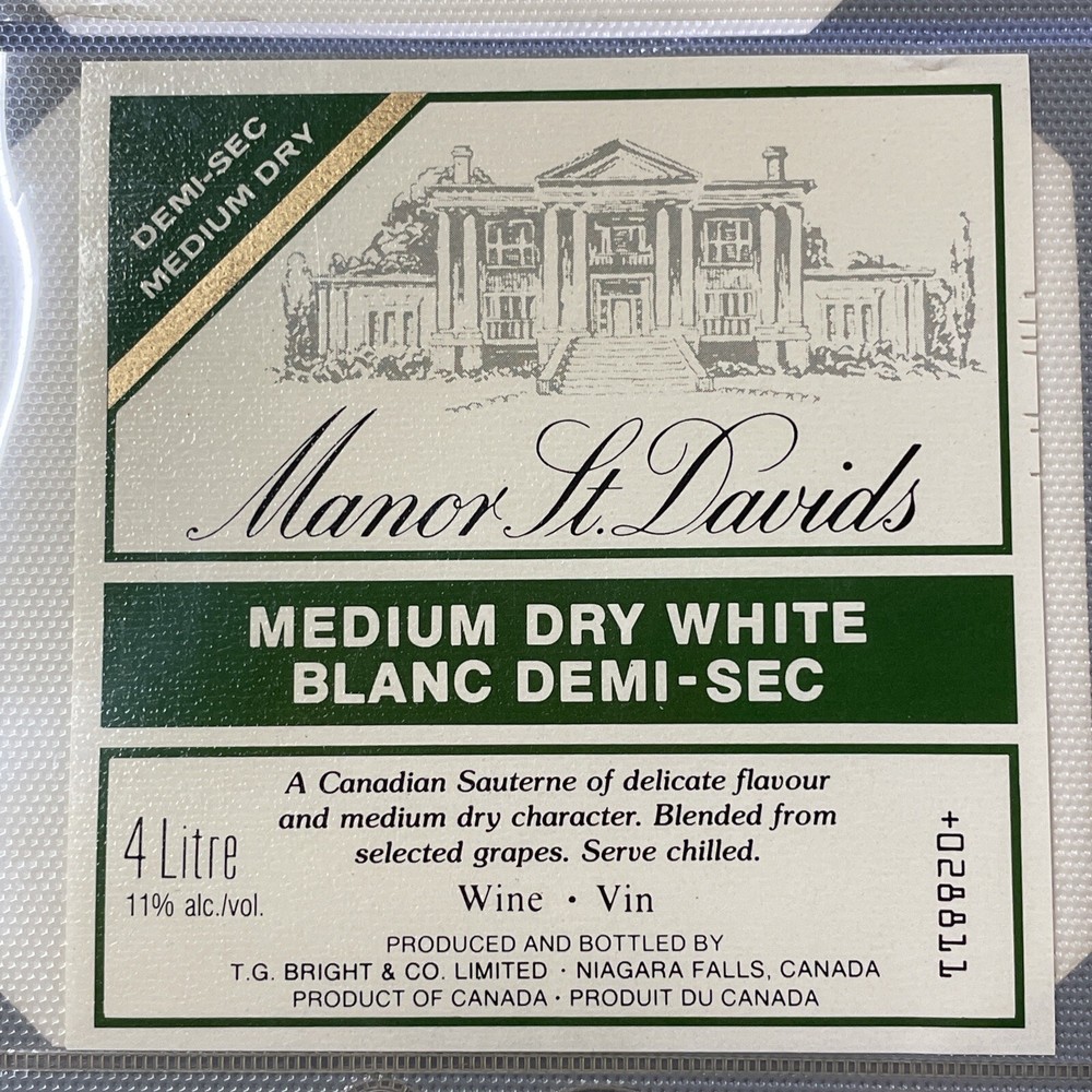 Vintage 1982 Brights Winery Manor St. Davids White Wine UNUSED Paper Label Q165