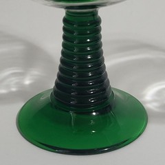 Set 2 Schmitt Sohne Wine Cordial Glasses Goblets Green Ribbed Stem W. Germany