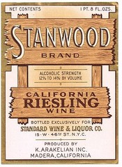 C1930S STANWOOD WINE BOTTLE LABEL MADERA CALIFORNIA GENUINE VINTAGE RIESLING