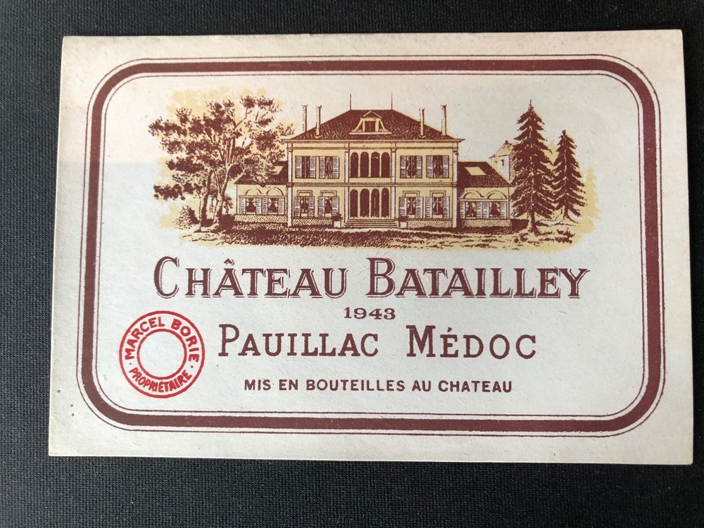 new 1943 Chateau Batailley Label 80 years old pristine condition Bordeaux France