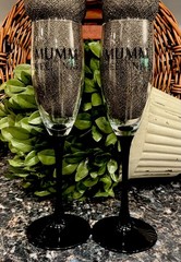 MUMM Cuvée Napa Black Stemmed Champagne Flutes (2) FRANCE ~ PRISTINE!