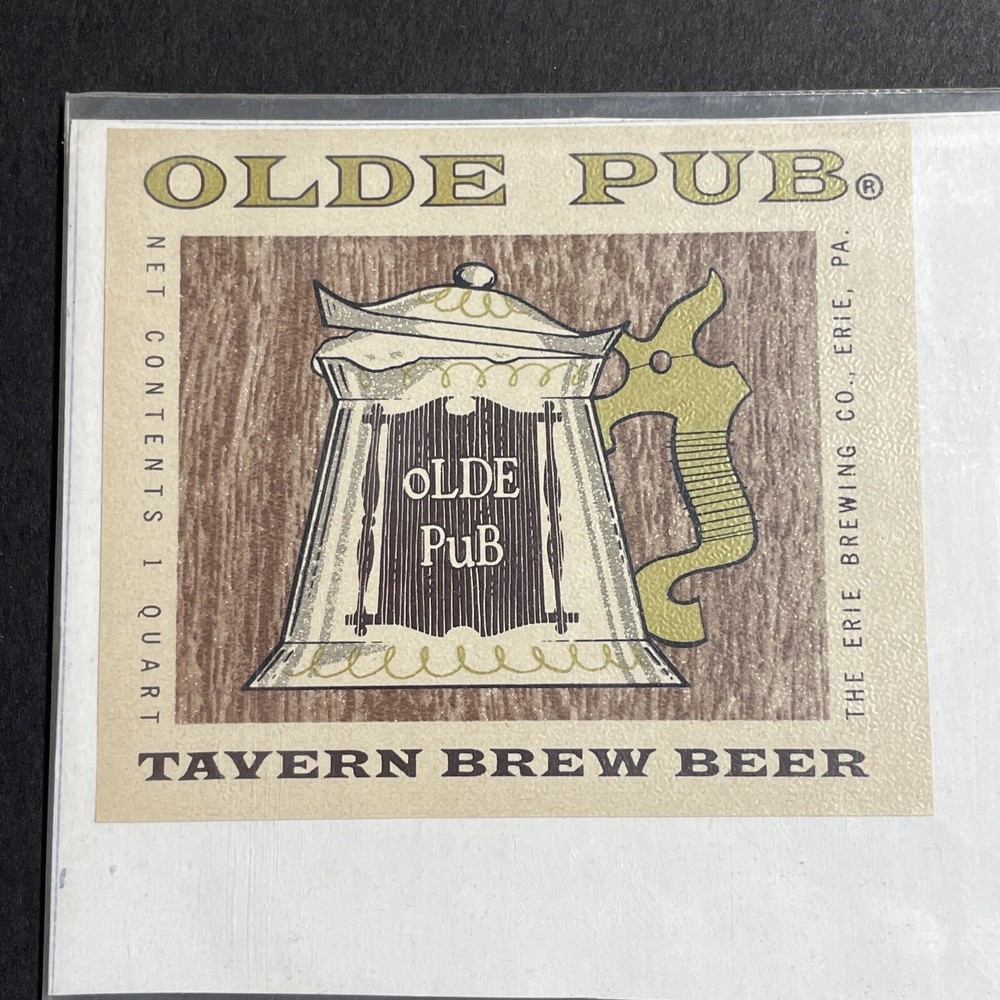 Vintage 1930s Olde Pub Tavern Brew UNUSED Paper Label Erie Pennsylvania Q1911
