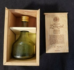 De Montal Armagnac Small Wooden Box & Bottle – Box is 4-14&Prime; x 2-1/2&Prime; x 2-1/2&Prime;