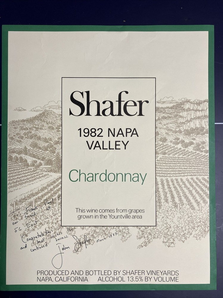 Shafer Vineyards 1982 Napa Valley John Shafer Signed Wine Poster Chardonnay