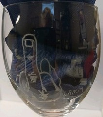 2 Rare-Popeye And Olive Oil Etched Wine Glasses With Pink Stems- Signed By Lamm