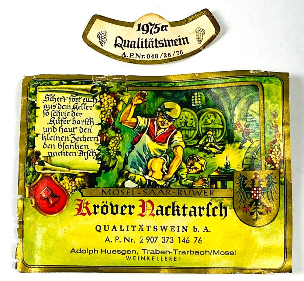 Kröver Nacktarsch Wine Bottle Label Mosel Saar Ruwer Adolph Huesgen Germany VTG