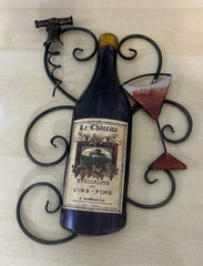 Vintage 3D Wine Kitchen Wall Art Bar Decor Wine Bottle Glass and Corkscrew