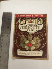 Vintage 1930s Gambarelli & Davitto Vermouth UNUSED Paper Label Jersey City