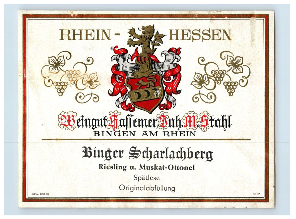 1970&rsquo;s-80&rsquo;s Rhein Hessen Beingut Haffemer Bingen German Wine Label Original S29E