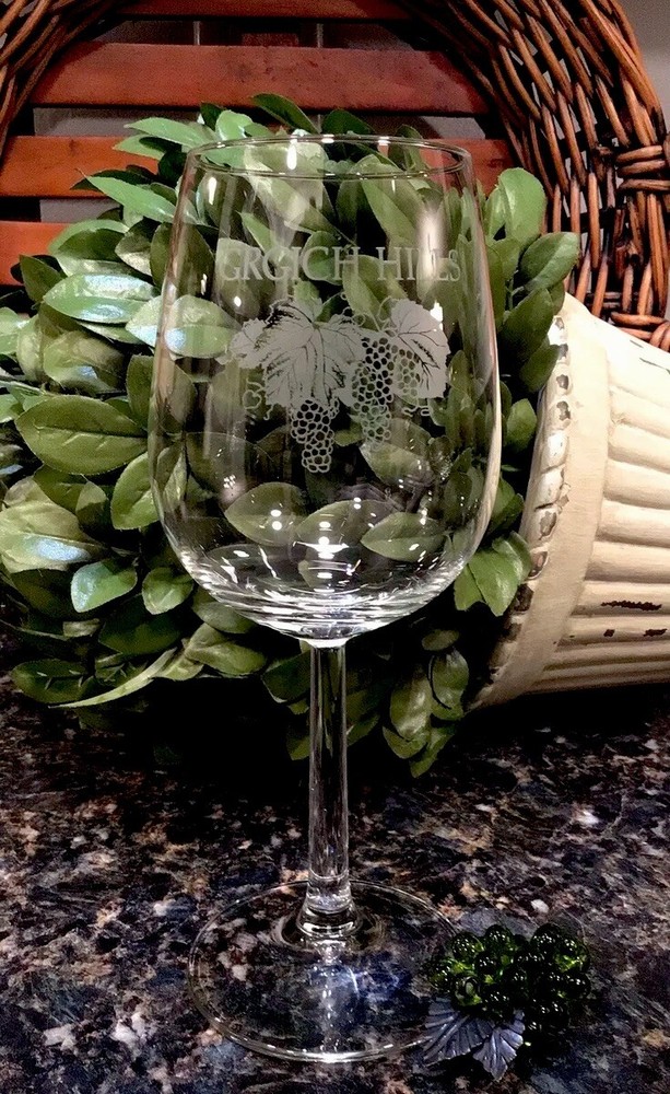 Vintage GRGICH HILLS Estate Satin Etched Crystal Wine Glass Napa Valley PRISTINE