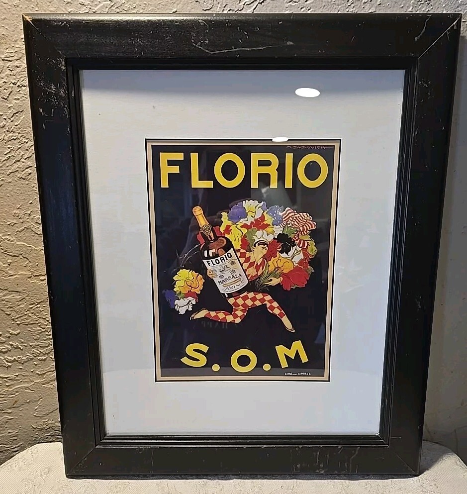 Florio Marcello Dudovich Art Print Vintage Marsala Wine Framed Bar Advertising