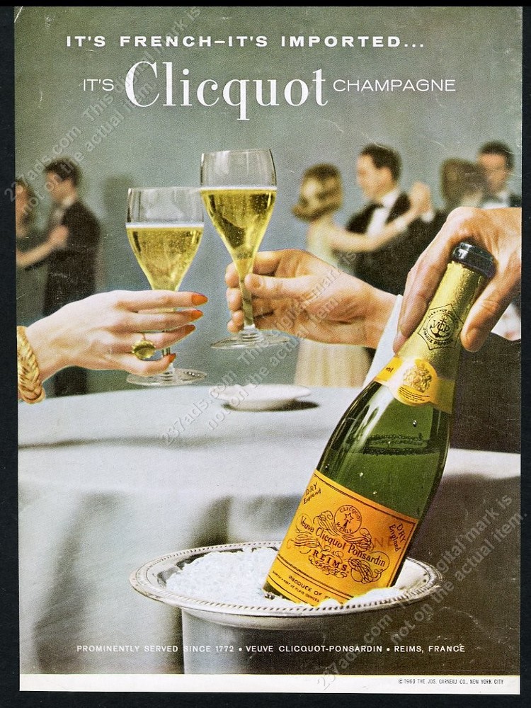1961 Veuve Clicquot Ponsardin champagne bottle color photo vintage print ad
