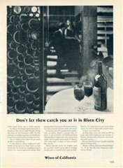 1965 Wines of California PRINT AD Don&rsquo;t let them Catch you at it in River City