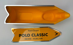 RARE Veuve Clicquot Champagne POLO CLASSIC Arrow Sign Yellow Metal Tin Box